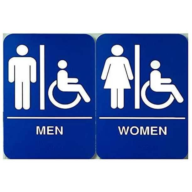 ADA Men & Womens Handicap Restroom Sign Set Black 